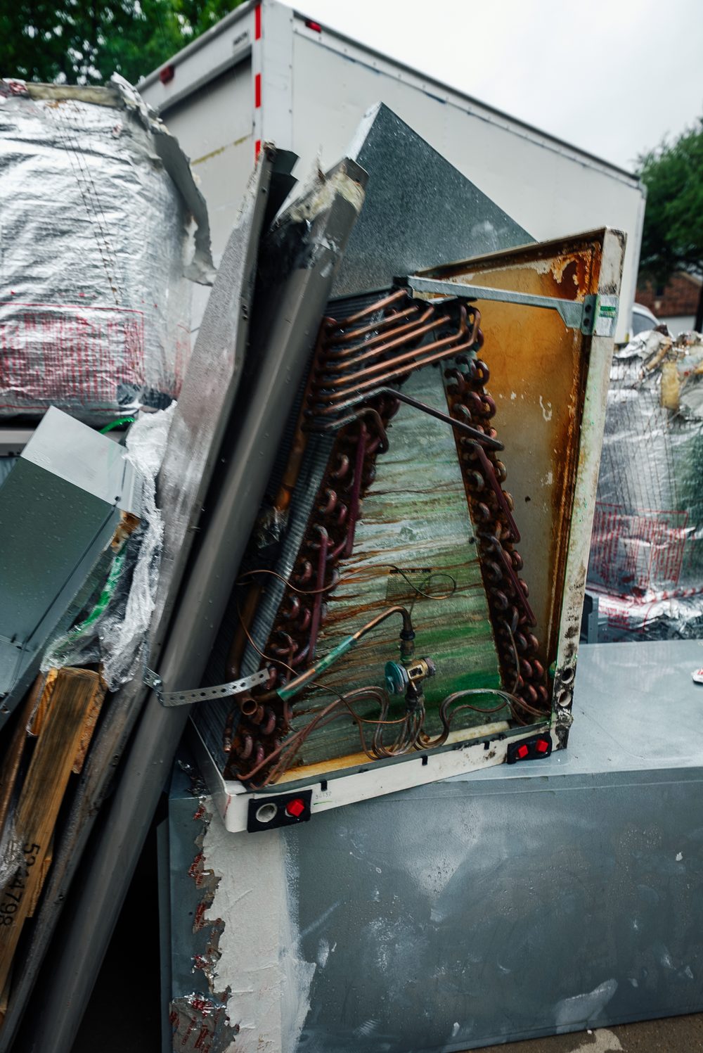 Removal of a rusted evaporator coil from an aging HVAC system